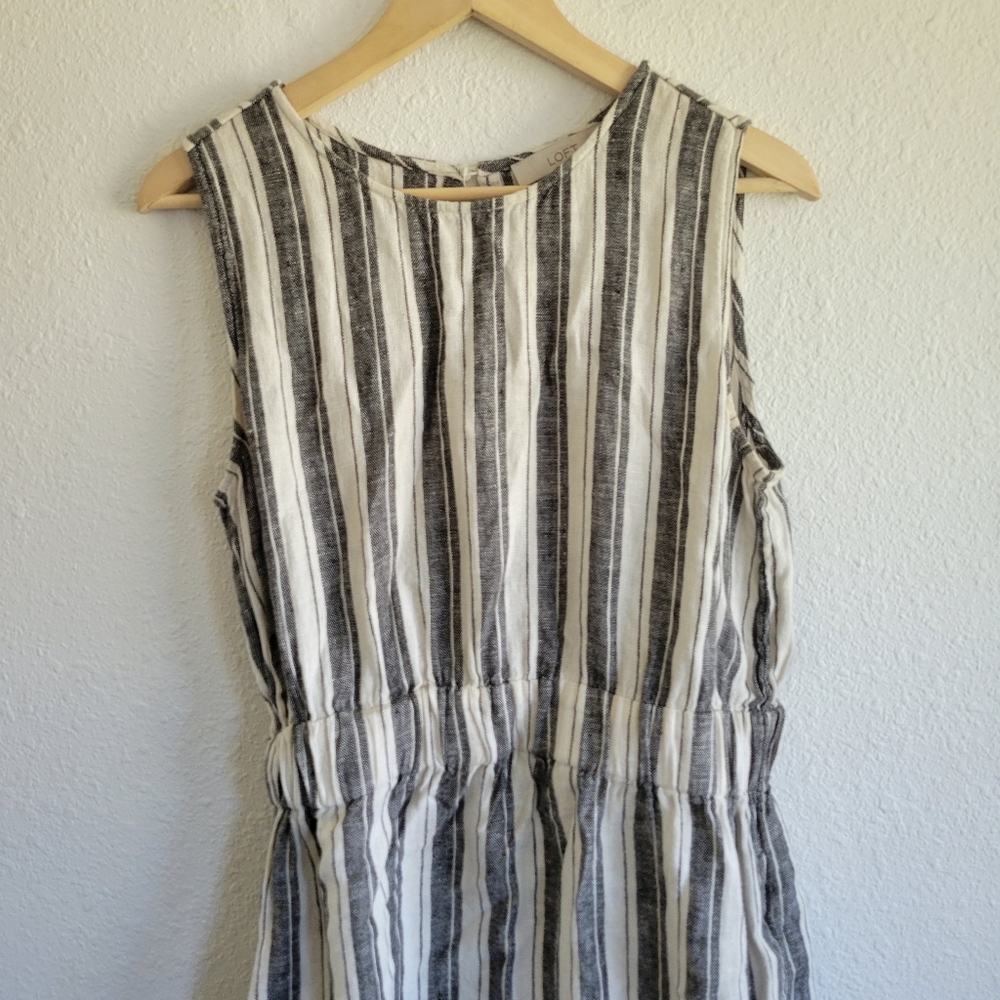 LOFT Ann Taylor Striped Linen Midi Dress Womens Size 10T - Picture 4 of 11